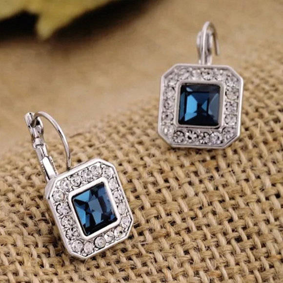 Leverback Blue Zircon Drop Earrings - Picture 9 of 15